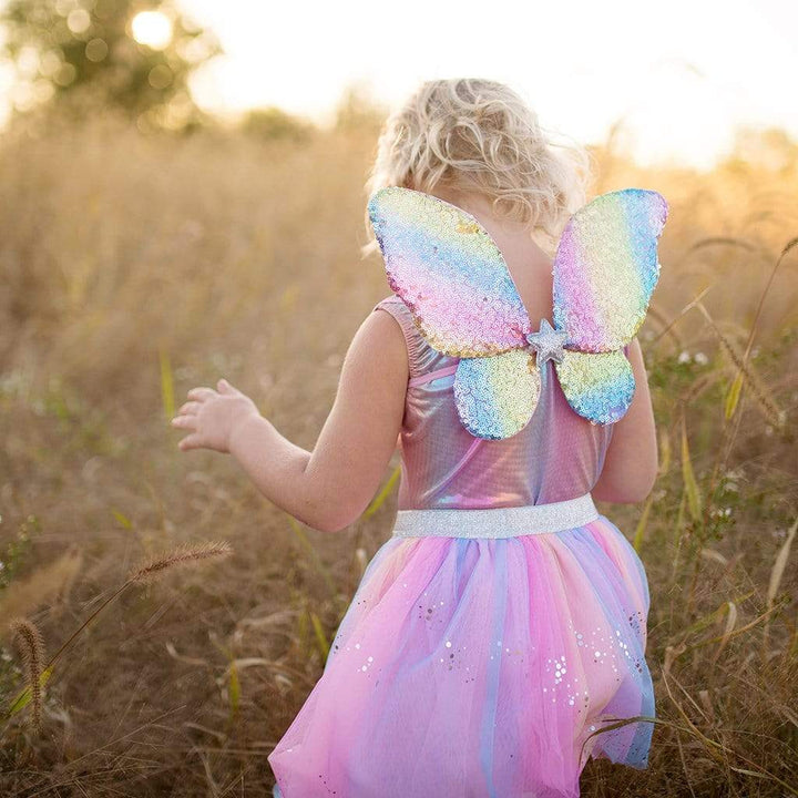 Great Pretenders Rainbow Sequins Skirt with Fairy Wings &amp; Wand Play Costume Set