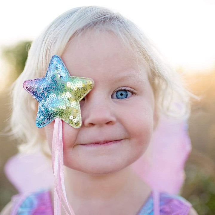 Great Pretenders Rainbow Sequins Skirt with Fairy Wings &amp; Wand Play Costume Set