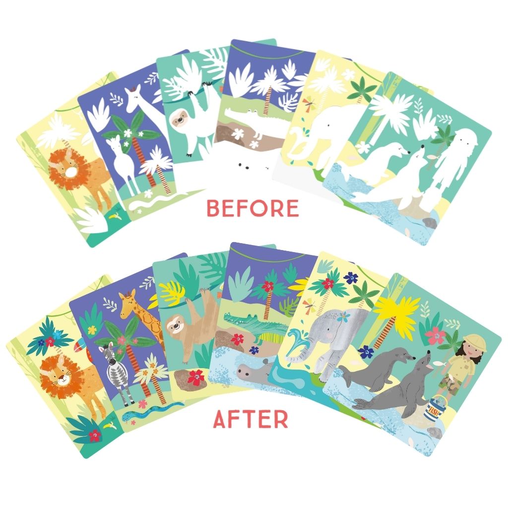 Floss & Rock Magic Colour Changing Water Card Easel & Pen – Jungle