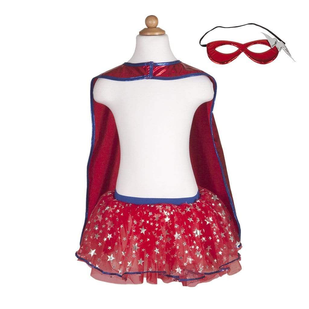 Great Pretenders Superhero Tutu Skirt, Cape & Mask Play Costume Set – Red & Blue