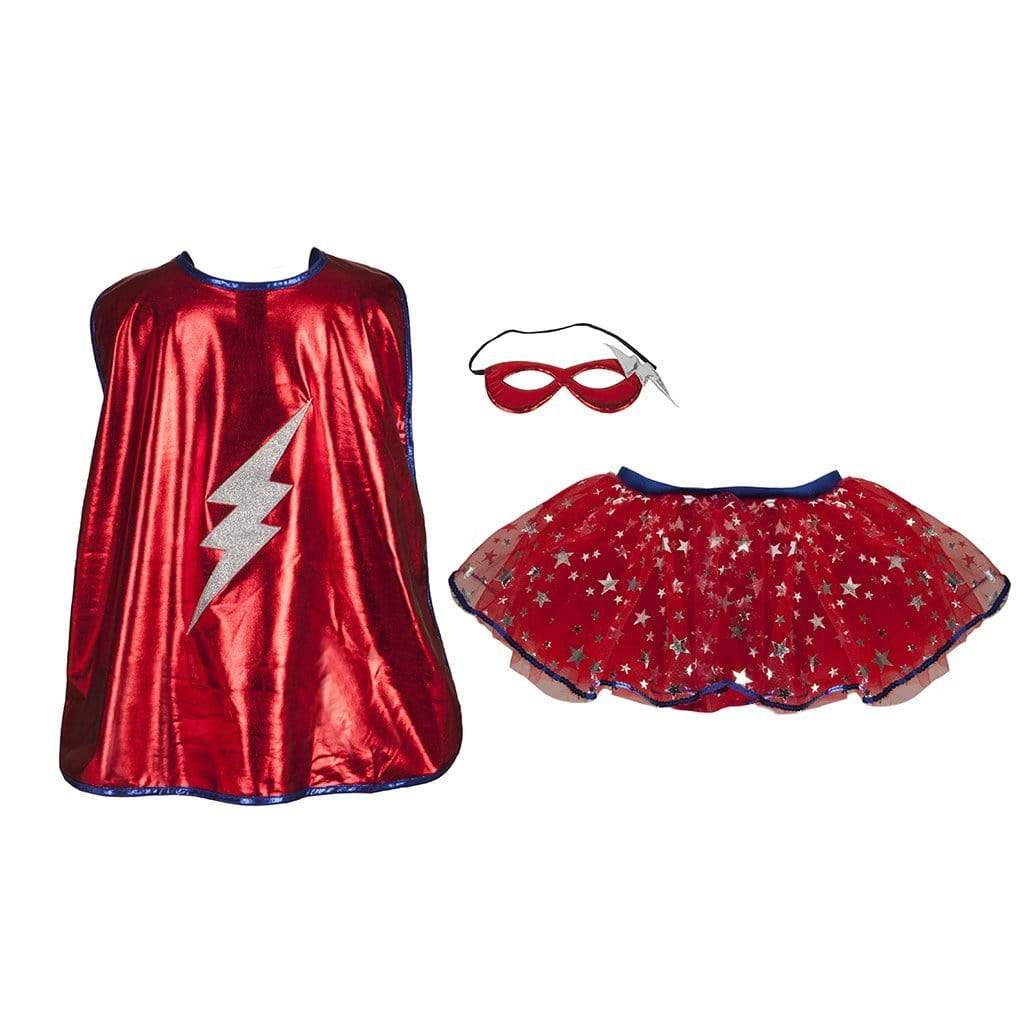 Great Pretenders Superhero Tutu Skirt, Cape &amp; Mask Play Costume Set – Red &amp; Blue