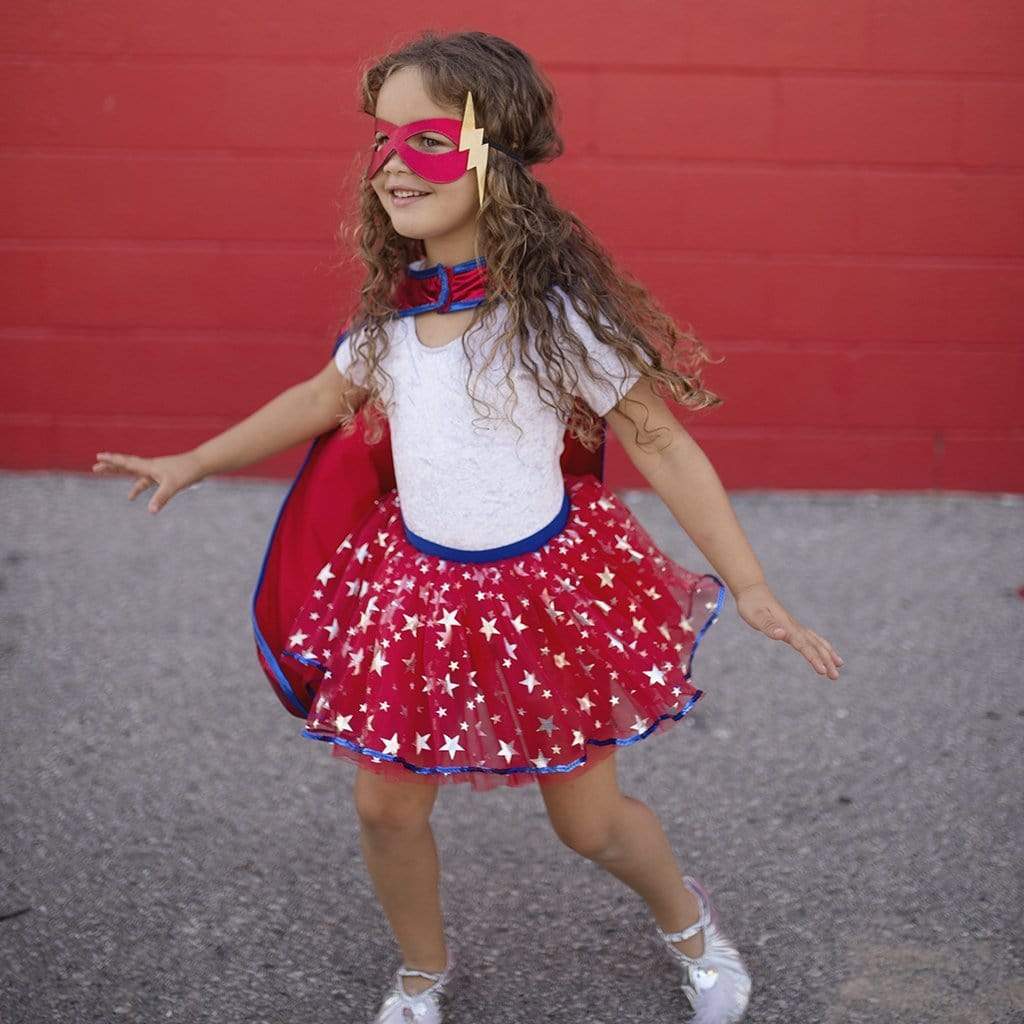 Great Pretenders Superhero Tutu Skirt, Cape & Mask Play Costume Set – Red & Blue