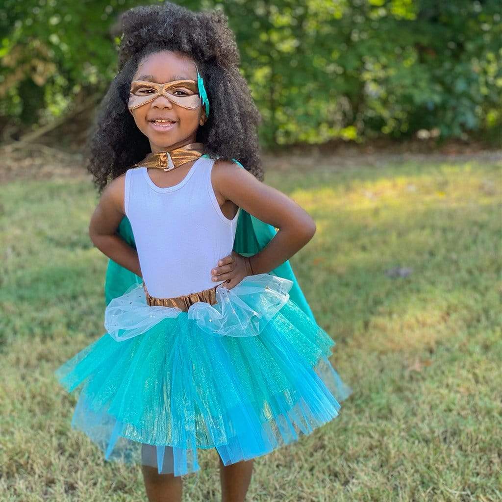Great Pretenders Super-Duper Tutu Skirt, Cape &amp; Mask Play Costume Set – Teal &amp; Copper