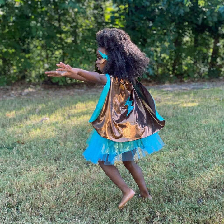 Great Pretenders Super-Duper Tutu Skirt, Cape &amp; Mask Play Costume Set – Teal &amp; Copper