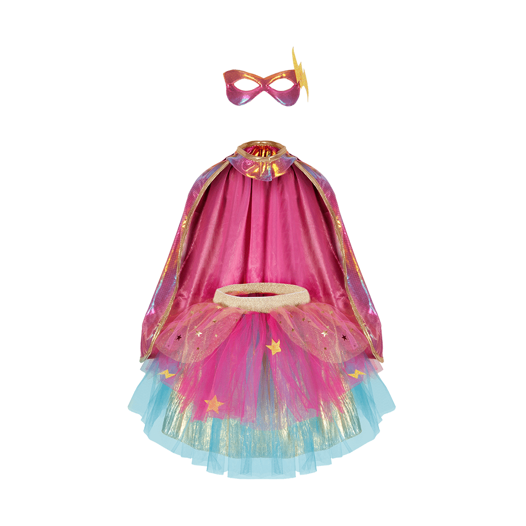 Great Pretenders Super-Duper Tutu Skirt, Cape & Mask Play Costume Set – Pink & Gold