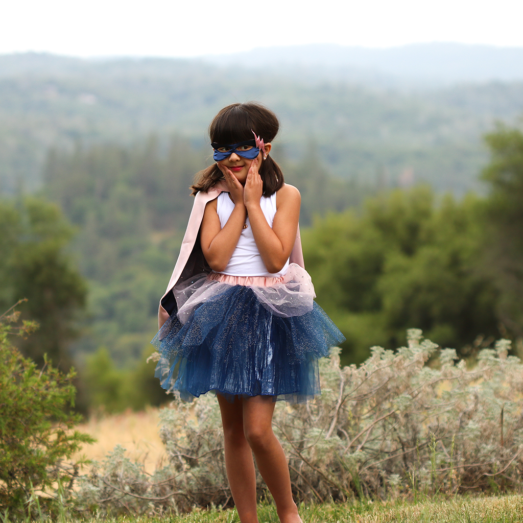 Great Pretenders Super-Duper Tutu Skirt, Cape &amp; Mask Play Costume Set – Pink &amp; Navy