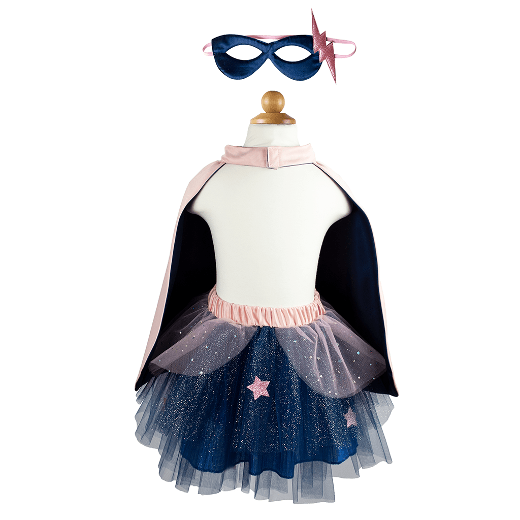 Great Pretenders Super-Duper Tutu Skirt, Cape &amp; Mask Play Costume Set – Pink &amp; Navy