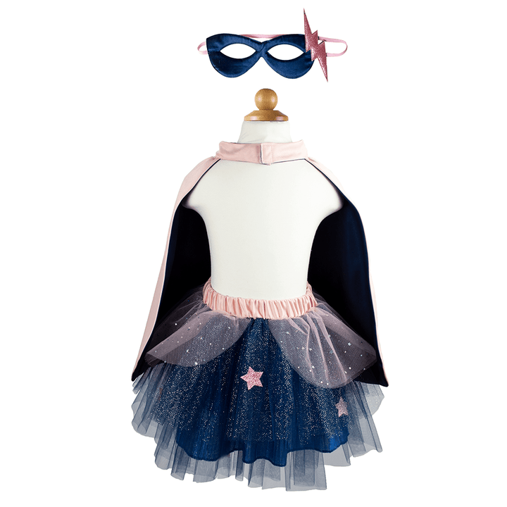 Great Pretenders Super-Duper Tutu Skirt, Cape &amp; Mask Play Costume Set – Pink &amp; Navy