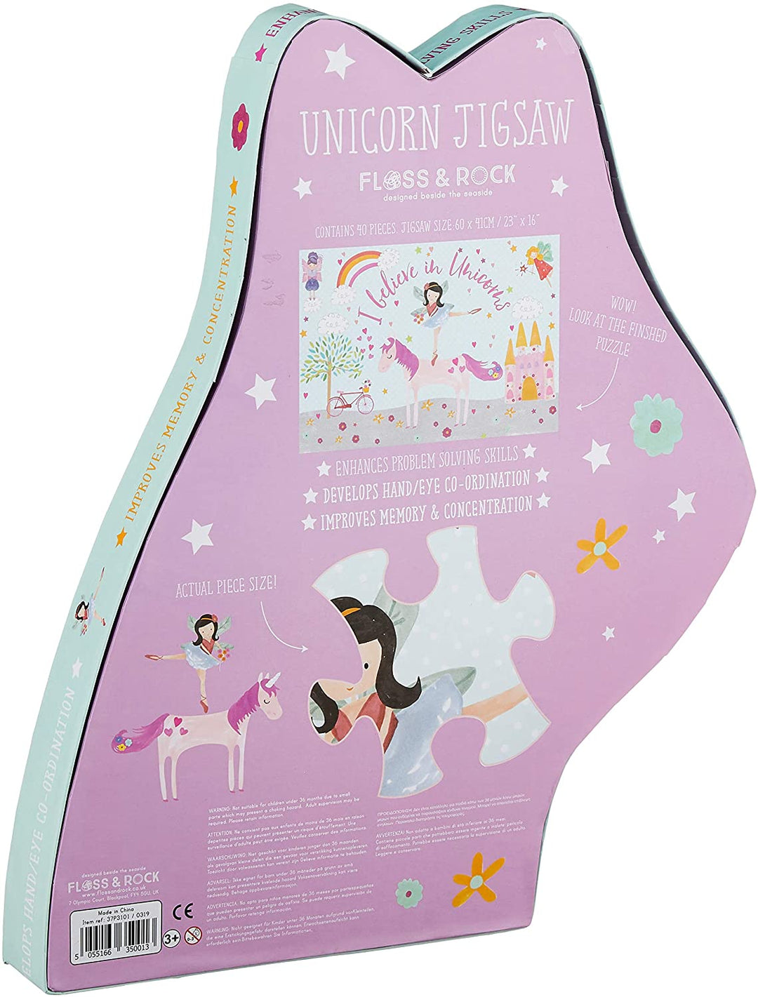 Floss &amp; Rock Fairy Unicorn Shaped Puzzle – 40 Piece