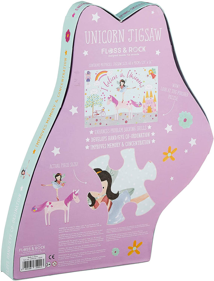 Floss &amp; Rock Fairy Unicorn Shaped Puzzle – 40 Piece