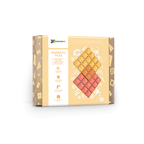 Connetix Tiles Magnetic Building Tiles Base Plate in Lemon & Peach – 2 Piece Set