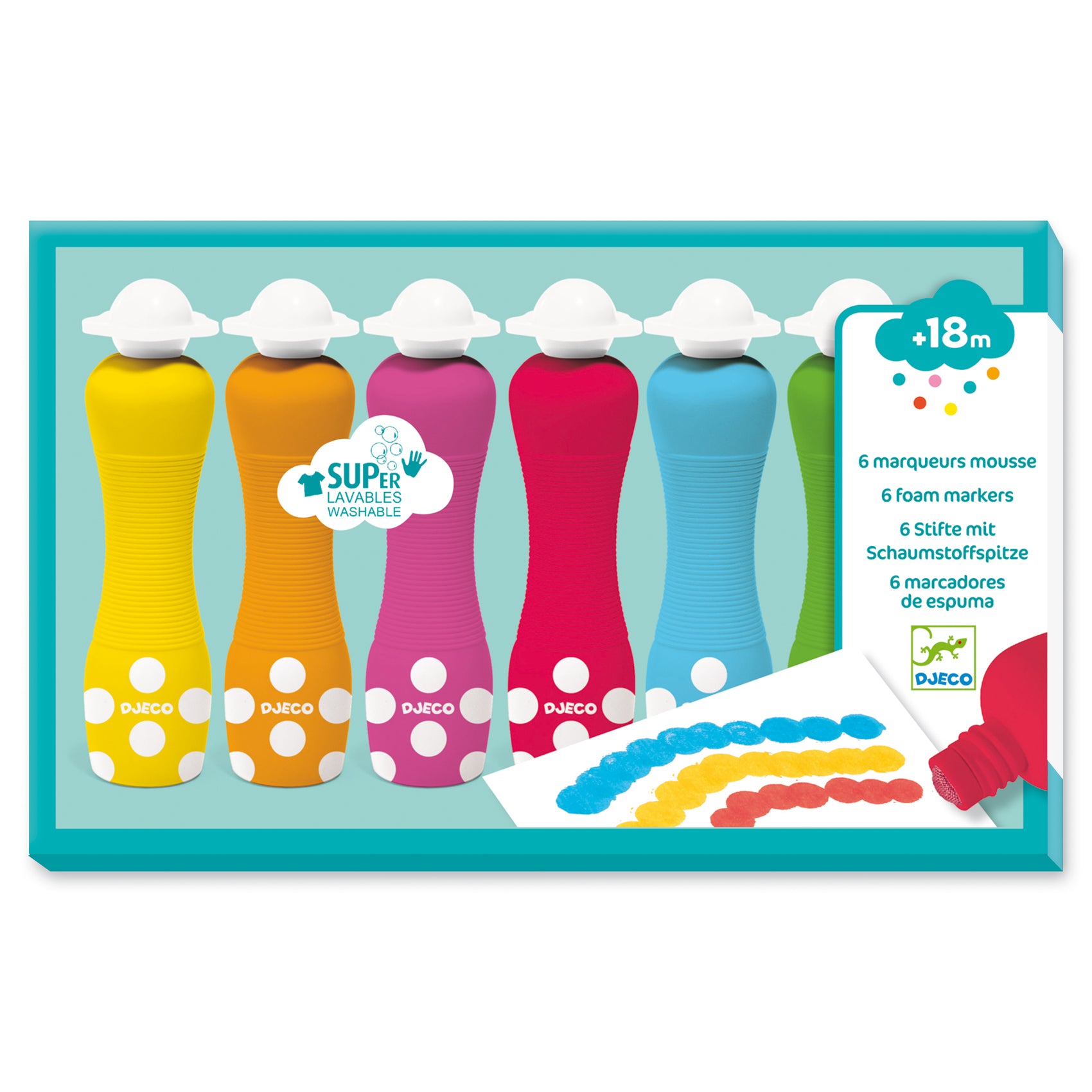 Djeco Washable Foam Markers for Little Ones – Set of 6