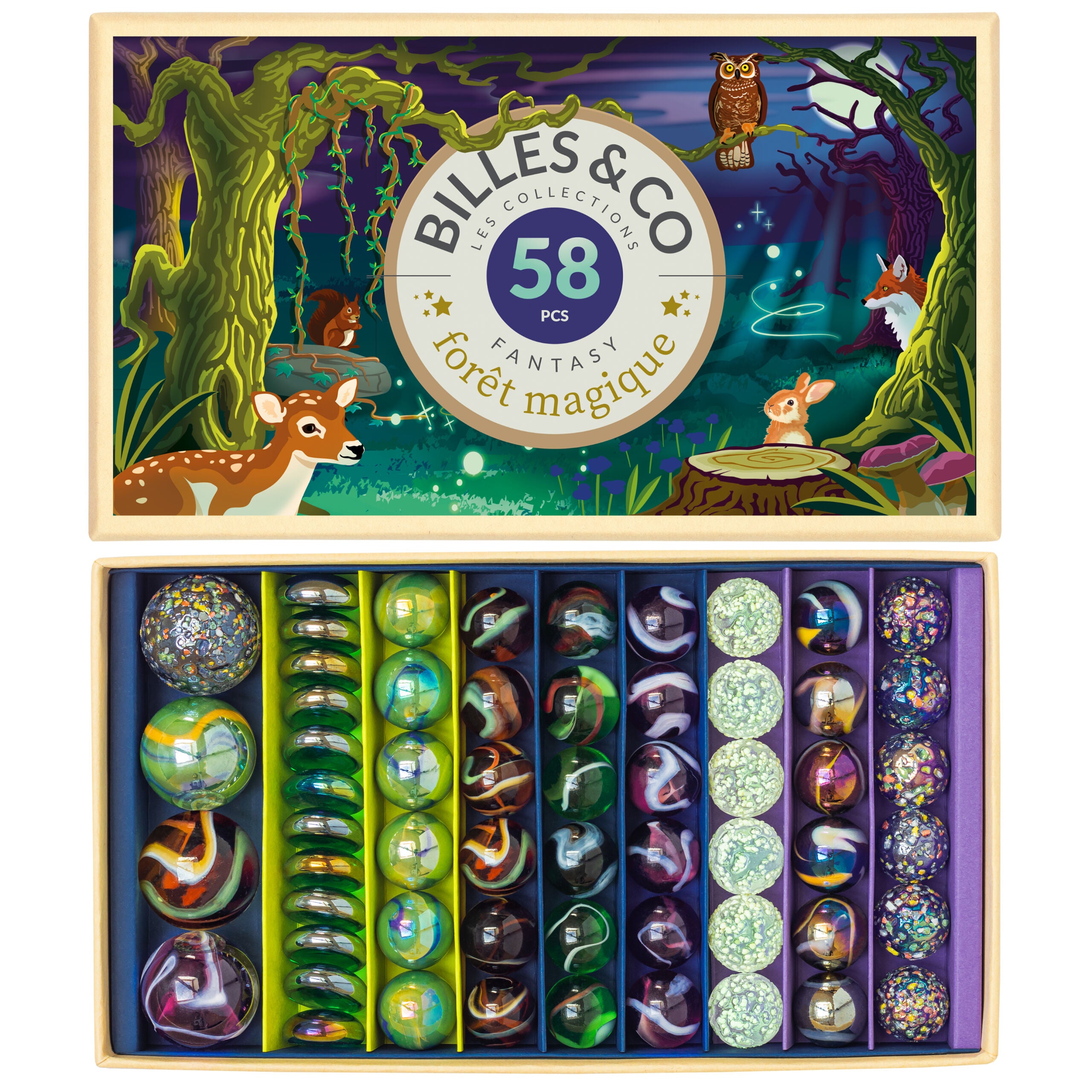 Billes & Co Magic Forest Marbles – 58 Piece Set