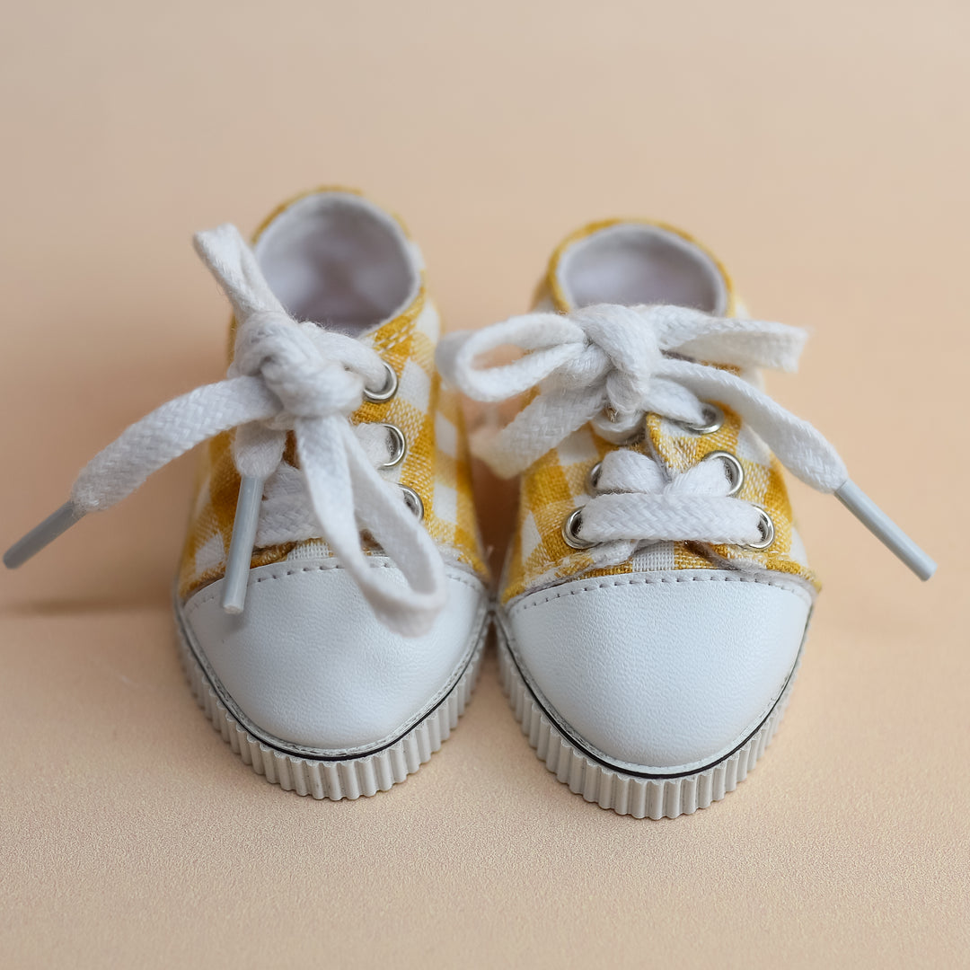 Tiny Harlow Tiny Tootsies Gingham Casual Doll Sneakers – Mustard