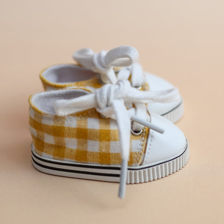 Tiny Harlow Tiny Tootsies Gingham Casual Doll Sneakers – Mustard