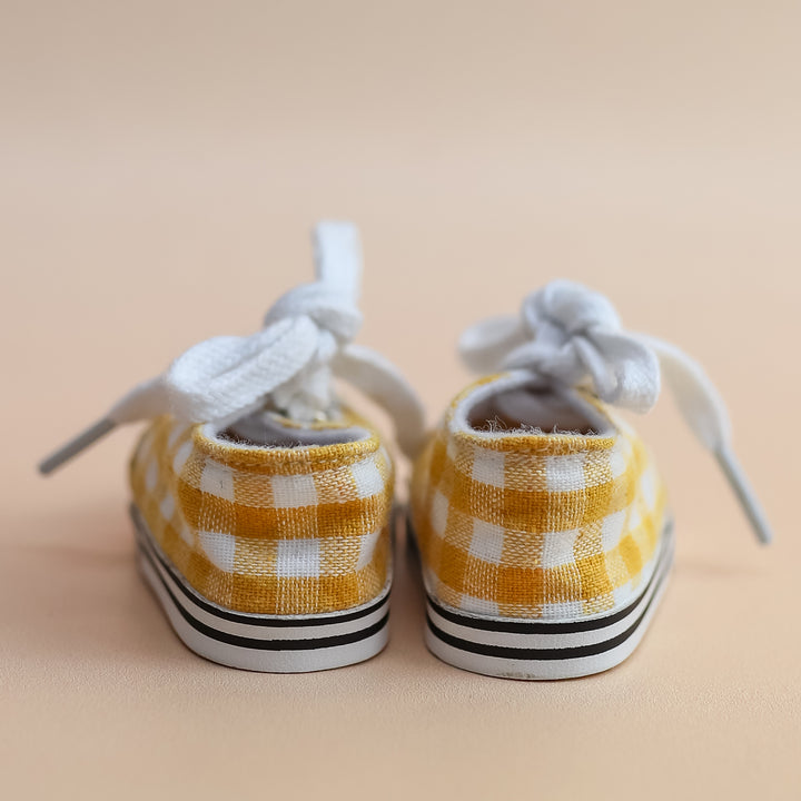 Tiny Harlow Tiny Tootsies Gingham Casual Doll Sneakers – Mustard