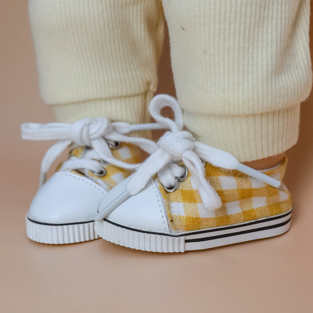 Tiny Harlow Tiny Tootsies Gingham Casual Doll Sneakers – Mustard
