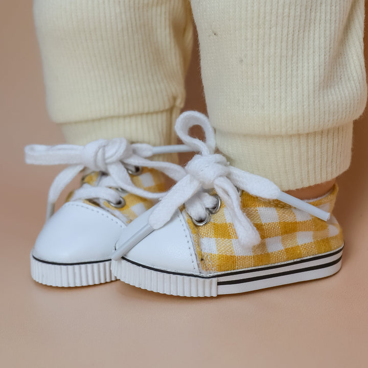 Tiny Harlow Tiny Tootsies Gingham Casual Doll Sneakers – Mustard