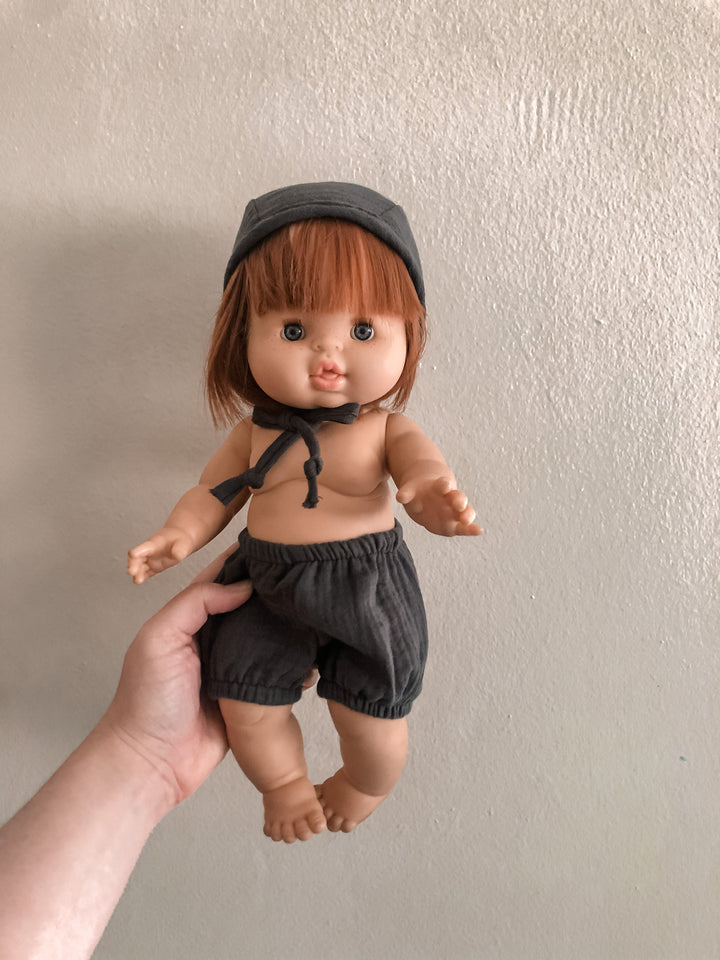 Nomad &amp; Grace Minikane Baby Doll High Waisted Bloomers &amp; Bonnet – Slate