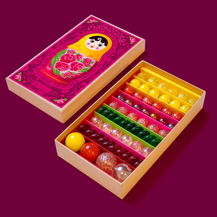 Billes &amp; Co Katerina Babushka Russian Doll Marbles – 61 Piece Set