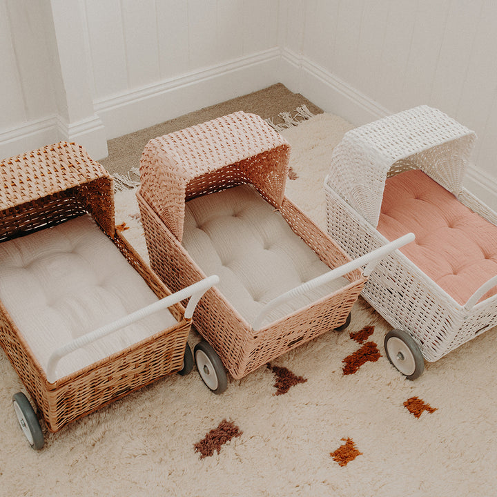 Olli Ella Strolley Rattan Stroller – White