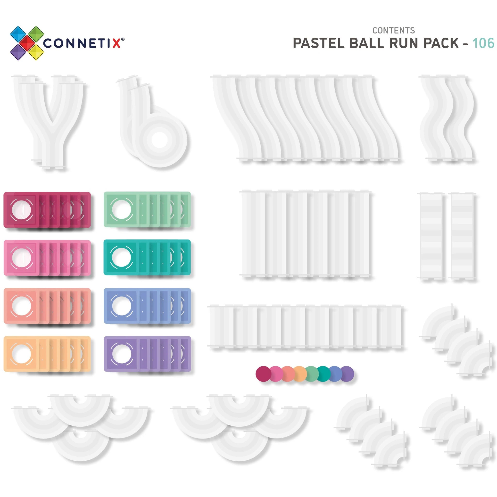 Connetix Tiles Magnetic Building Tiles Pastel Ball Run Expansion Pack – 106 Piece Set